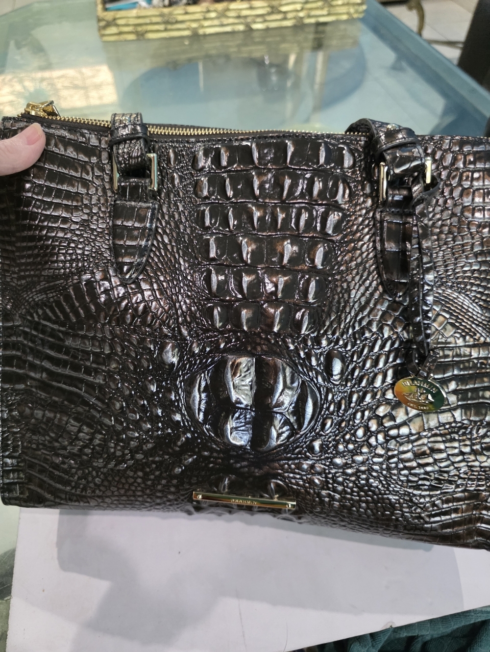 Brahmin Croc-Embossed Tote Bag in Dark Brown